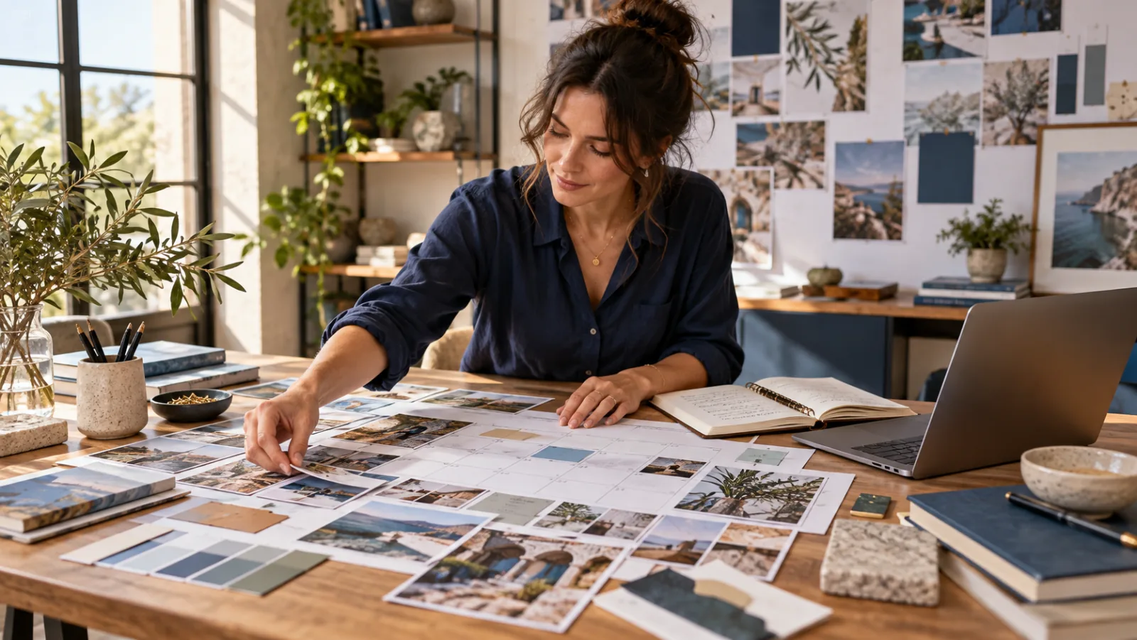 Content strategist arranging an editorial calendar and visual references