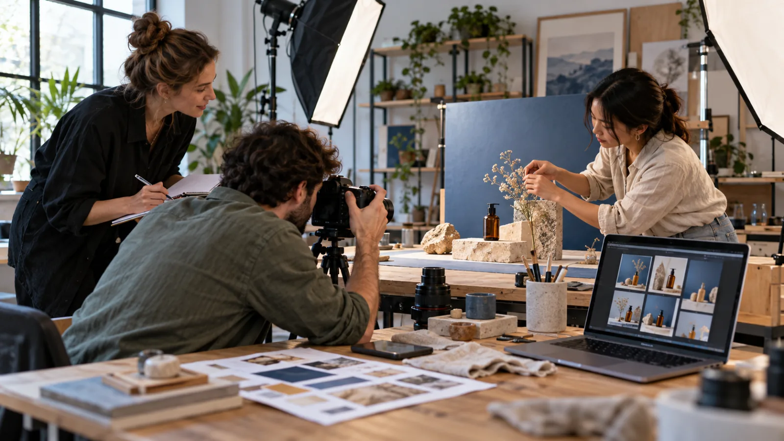 Creative team producing product photography for a social campaign