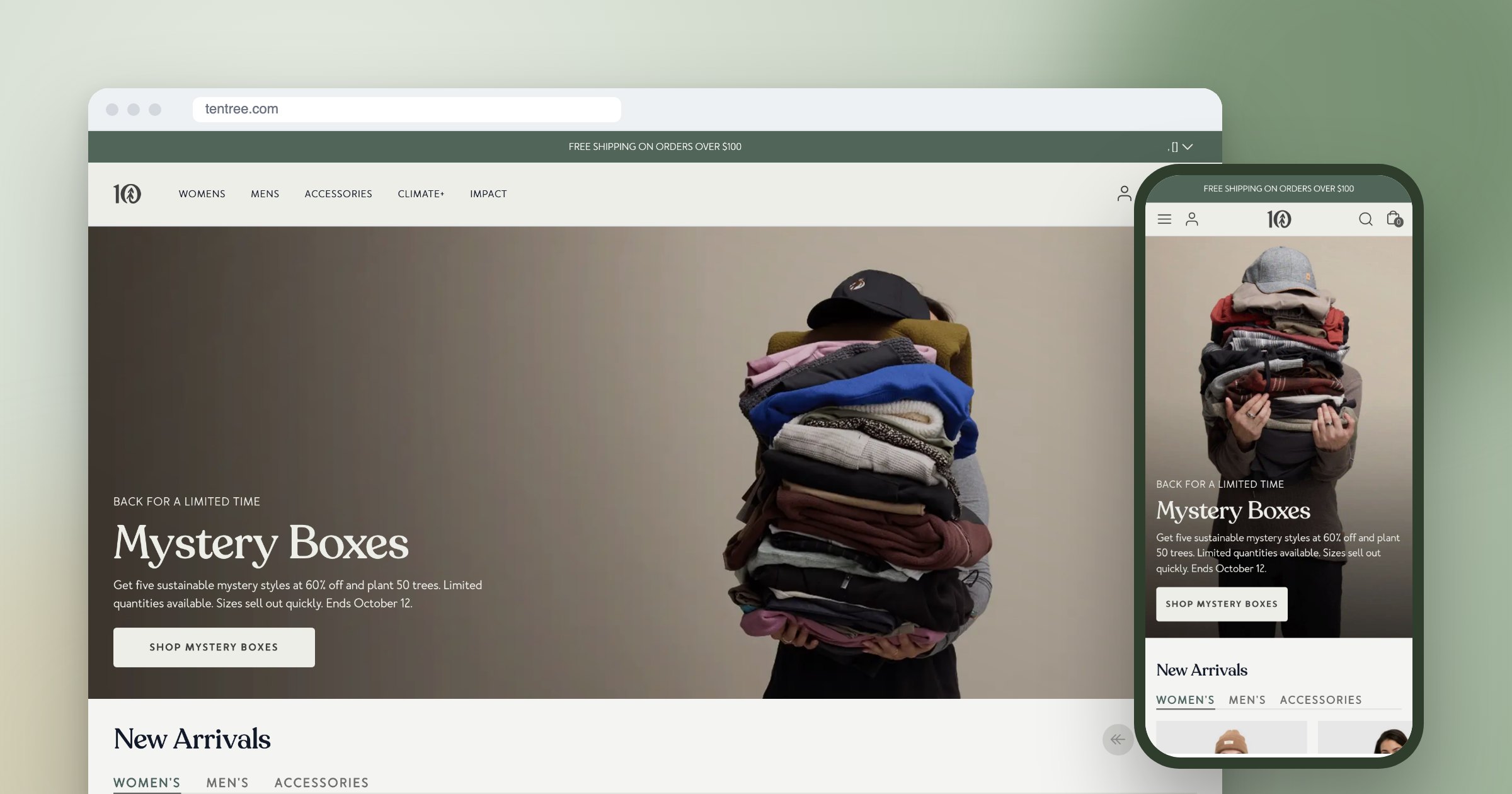 Tentree sustainable apparel eCommerce website